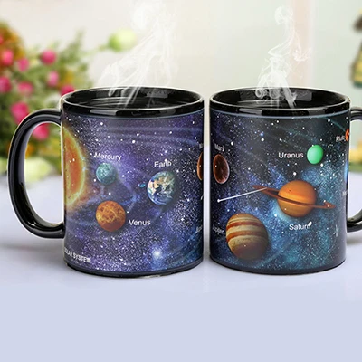 Креативная керамическая термохромированная кофейная кружка, чайная чашка, 320 мл дорожная керамическая чашка и кипяток преобразуются в крутую волшебную чашку - Цвет: Solar System