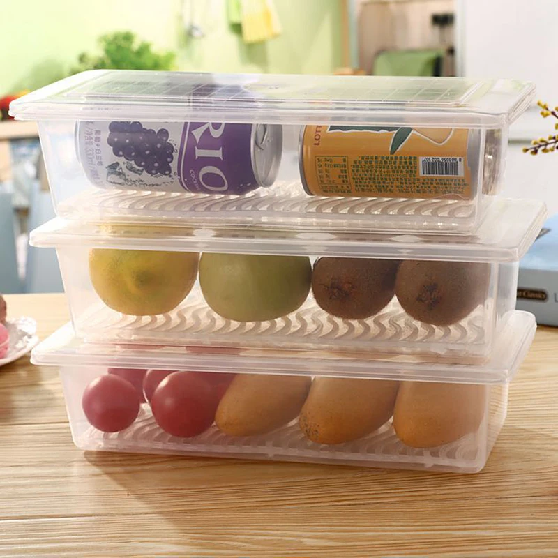 

Kitchen Refrigerator Storage Plastic with Lid Box For Food Fresh Fish Meat Organizer Container Transparent Fruit Outdoor Bin