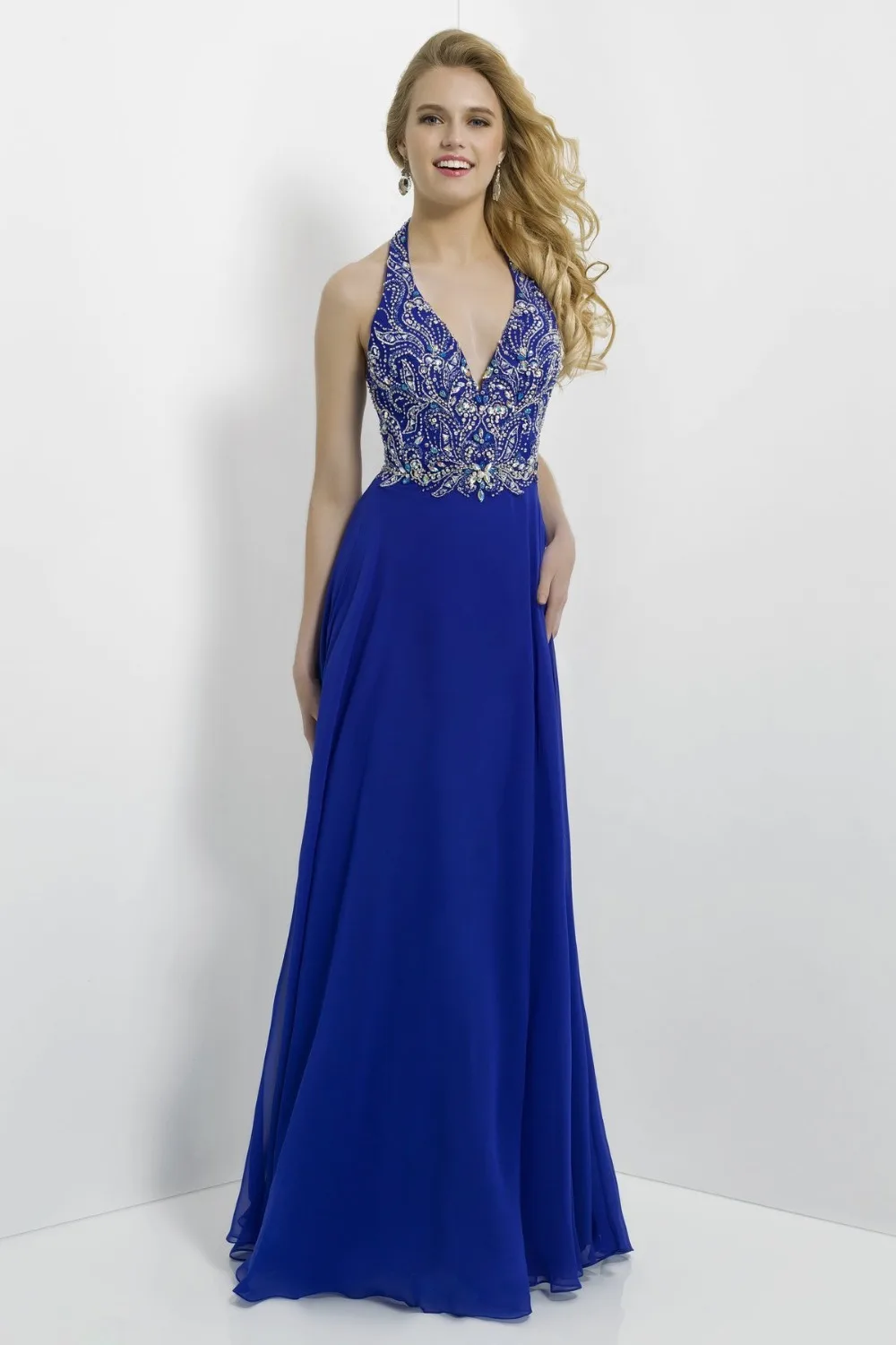 Elegante azul 2017 vestidos de baile largo atado al cuello a line party  dress vestidos de baile de lentejuelas con cuentas vestido de noche  ballkleider|2017 prom dresses|prom dressesprom dresses long - AliExpress