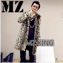 S-3XL зима GD star пальто с мехом Мужская модная леопардовая искусственная кожа пальто утолщение прилива пара костюм Go-Go DS певица одежда