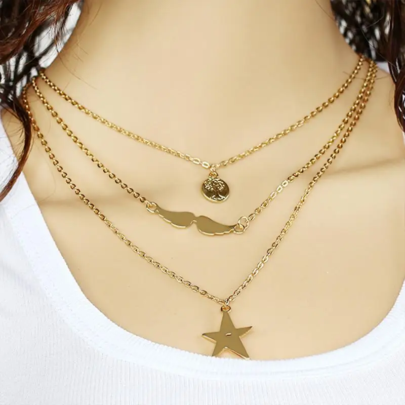 Усы звезда дерево тегов Ad слоистых золотая цепь с плавающей медальон очарование