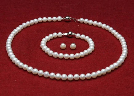 

HOT SELL - shitou 00679 sets 8-9mm white round freshwater pearl necklace bracelet earrings -Top quality free shipping