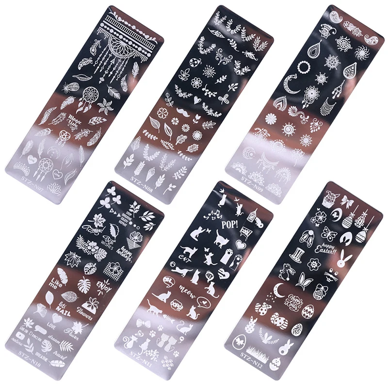 

12Style Nail Art Stamp Template 12x4cm Stainless Steel Nail Template Manicure Stencil Tools Nail Art Stamp Stamping Image Plate