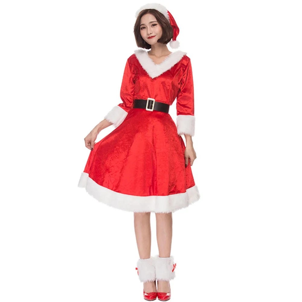 

Hot Sale 1 Set Sexy Women Santa Claus Christmas Costume Party Girls Outfit Fancy Dresses Fluff Hat Christmas dress Clothing