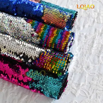 

LQIAO 30cmx20cm A4 Rainbow-Silver Reversible Mermaid Sequin Fabric High Quality Shiny Fabric DIY Craft Sewing Supplies-21 Colors