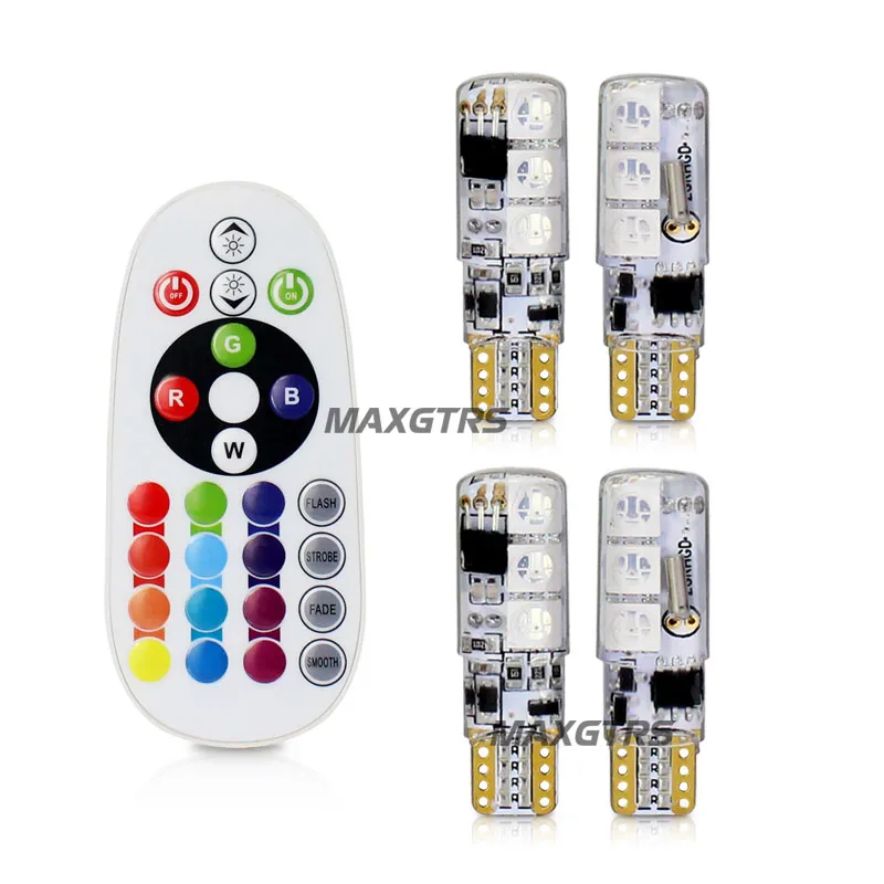 T10 194 168 W5W 5050 SMD RGB автомобильный светильник для чтения на танкетке, 6 светодиодный, 16 цветов, светодиодный светильник/Стробоскоп с пультом дистанционного управления - Испускаемый цвет: 4Pcs With Controller