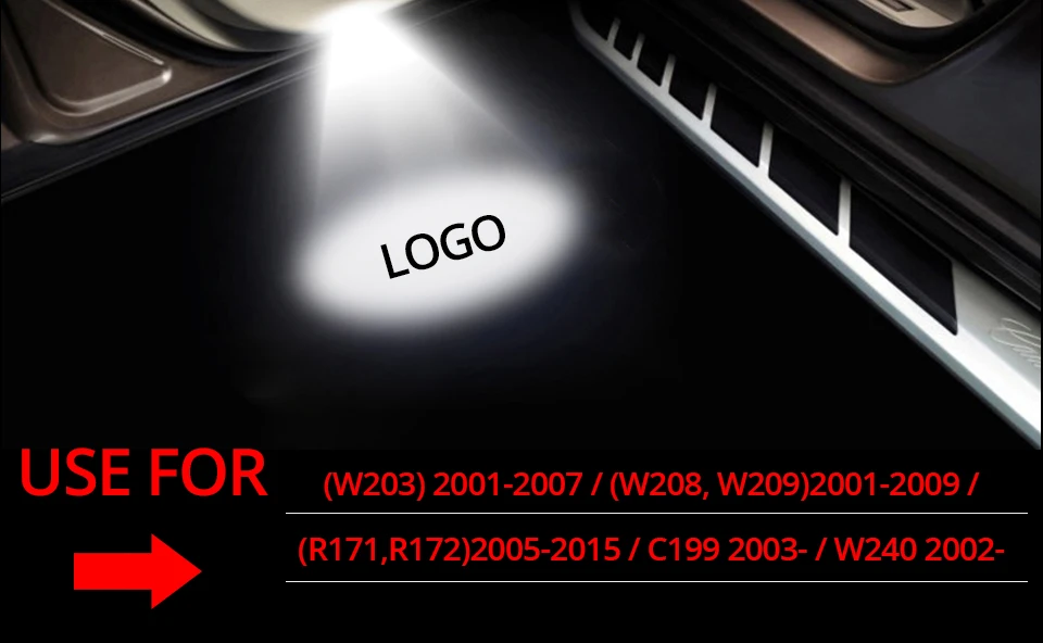 LED Auto Accessories 12V Car Welcome Door Shadow Logo Projector Light 6500K White For Mercedes C-Class W203 W208 W209 R171 R199  (4)
