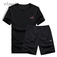 Rlyaeiz новые Брендовые мужские комплекты летний спортивный костюм одежда быстросохнущие полосатые футболки+ шорты Фитнес Спортивный костюм плюс размер