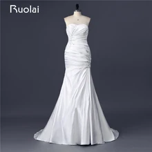 Real Photo Made Sexy Sweetheart Ruffles Satin Crystal Beaded Simple Mermaid Wedding Dresses Long Bridal Gown Lace Up Back FW82