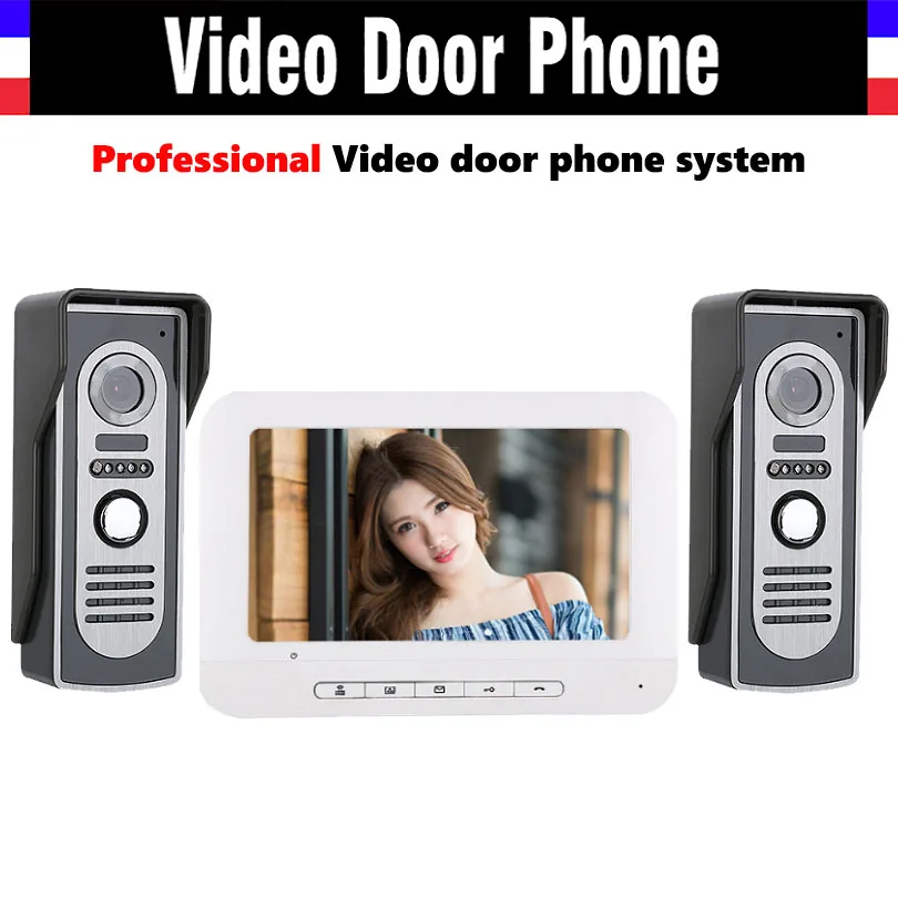 

7" Video Door Phone Kit video doorbell Intercom System IR Night Vision Alloy Door Camera 1 Monitor 2 Camera