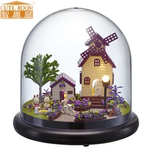 Мебель DIY Кукольный дом Wodden Miniatura кукольные дома мебель комплект Стекло крышка собрать кукольный домик игрушки для детей подарок B19