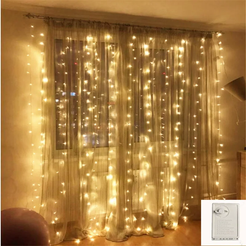 

outdoor Memory 8 Modes 2*2 180LED String Lights fairy Christmas light wedding Xmas garland garden Party Curtain Decor waterproof