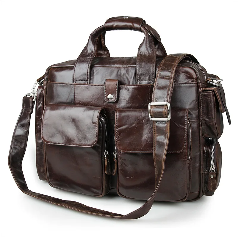 Vintage Coffee Color Genuine Leather Men Messenger Bags Cow Leather Briefcase Men s Bag 14 Laptop