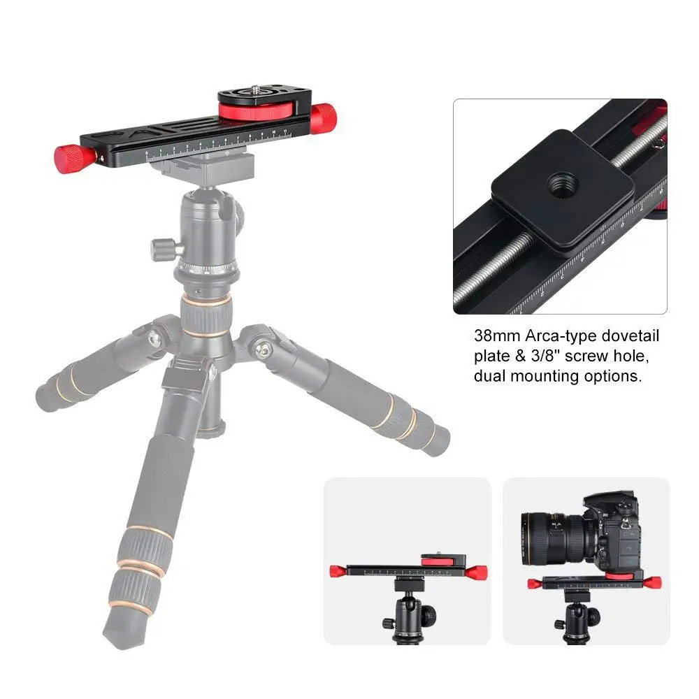 

W-160 Tripod Head 2-Way Macro Focusing Rail Slider Plate Close-up Photography Tripod Head with 1/4" Screw