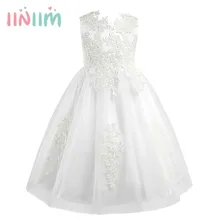 Iiniim/Для девочек водорастворимый Платье с кружевными цветами для девочек с юбкой-пачкой Пышное Платье для принцессы Свадебное Платье de festa детское платье для дня рождения