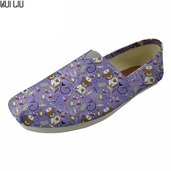 

Customized Fashion Girls Canvas Flats Shoes Cute Bear Nurses Print Brand Designer Casual Women's Loafers Shoes Female Leisure