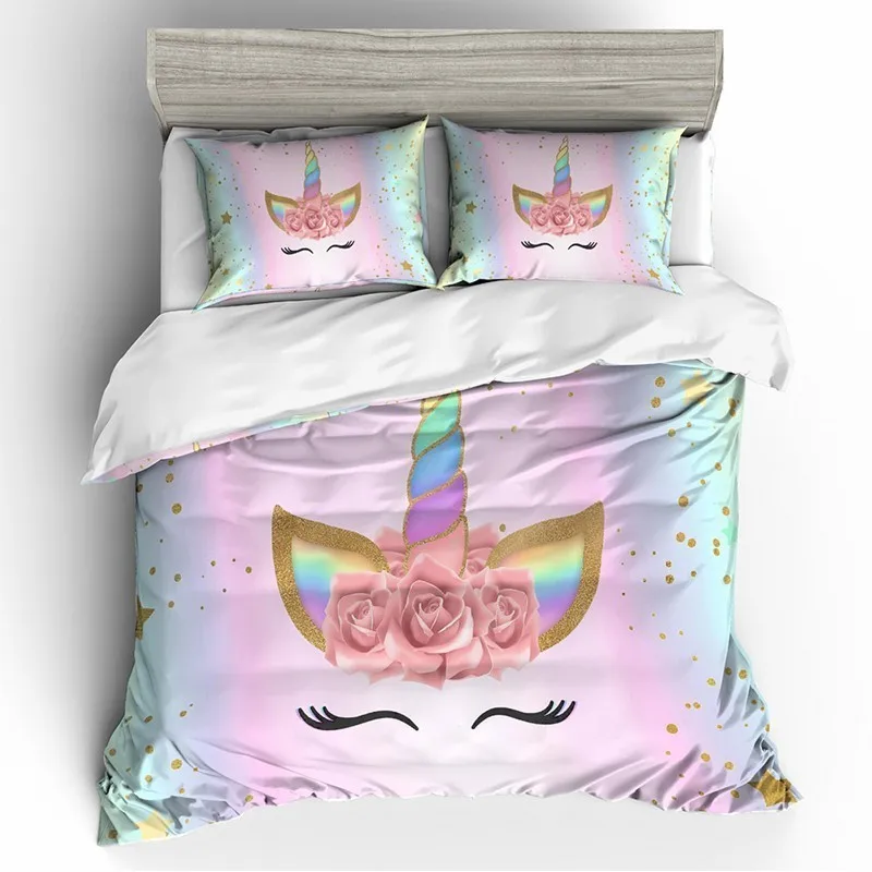 

New 3D Printed Cartoon Unicorn Bedding Set Single Twin Full Queen King Super King Size Kids Bed Cover Duvet Cover Pillow Case