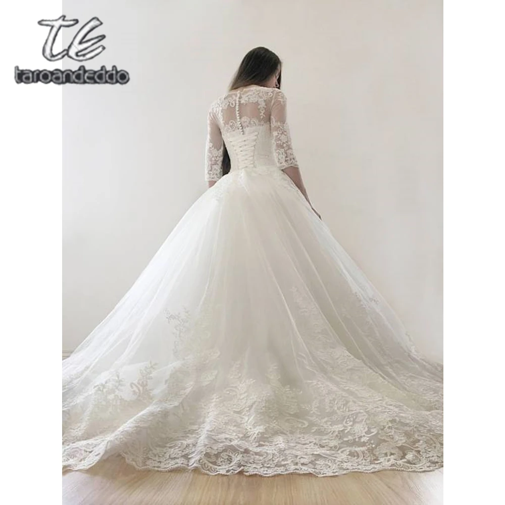 Свадебные платья с коротким рукавом, аппликация, тюль, иллюзия, длина до пола, свадебное бальное платье с коротким шлейфом, платье Vestido De Noiva