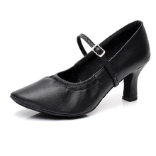 Классическая обувь для бальных танцев для девочек и женщин, на среднем каблуке, кожа, стрейч, вальс, танго, фокстрот, быстрая танцевальная обувь, Каблук 5,5 см, каблук 7 см