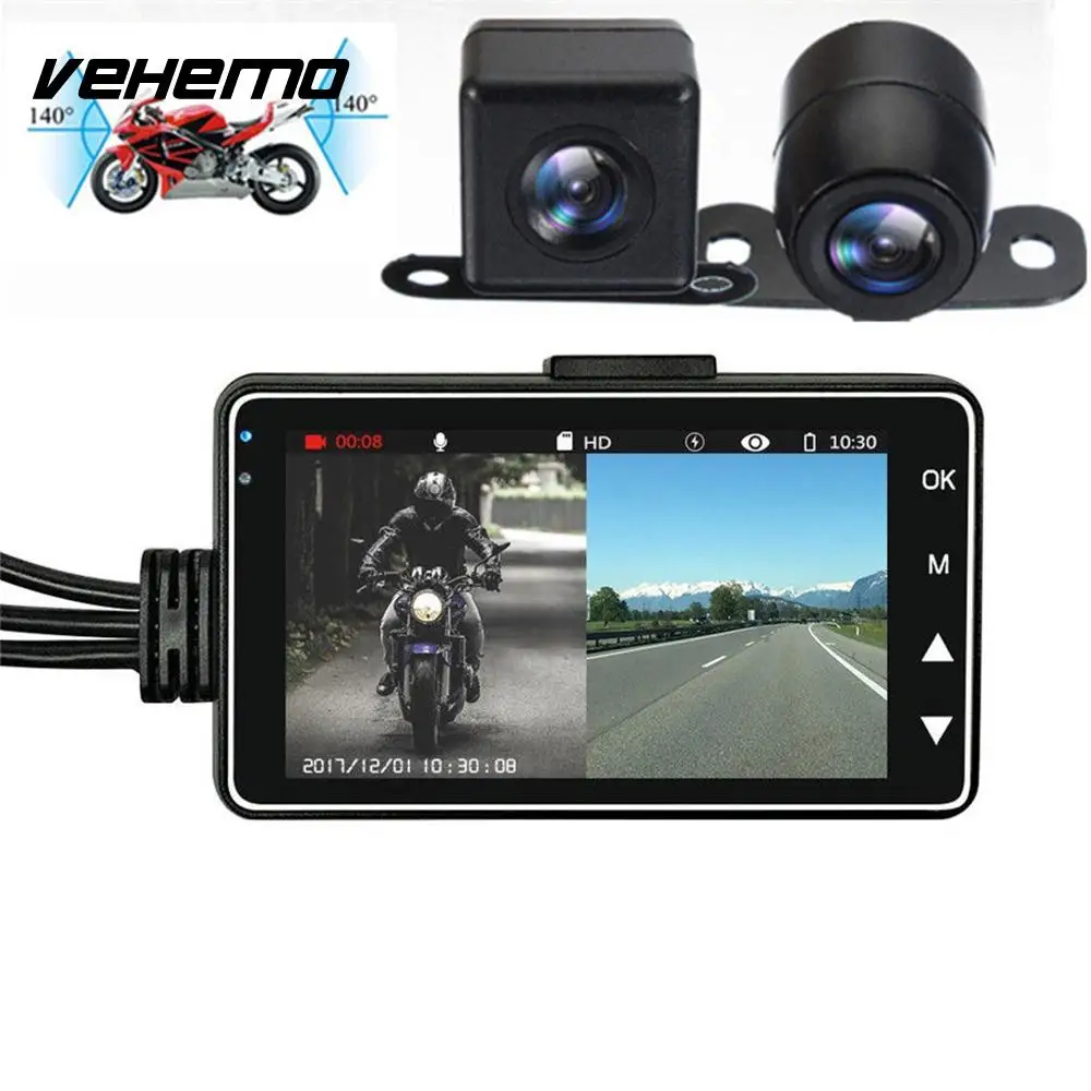 

Vehemo 3 Inch LCD Screen Video Recorder Motorcycle Car DVR Night Vision Driving Recorder for Dual Camera Waterproof Automobile