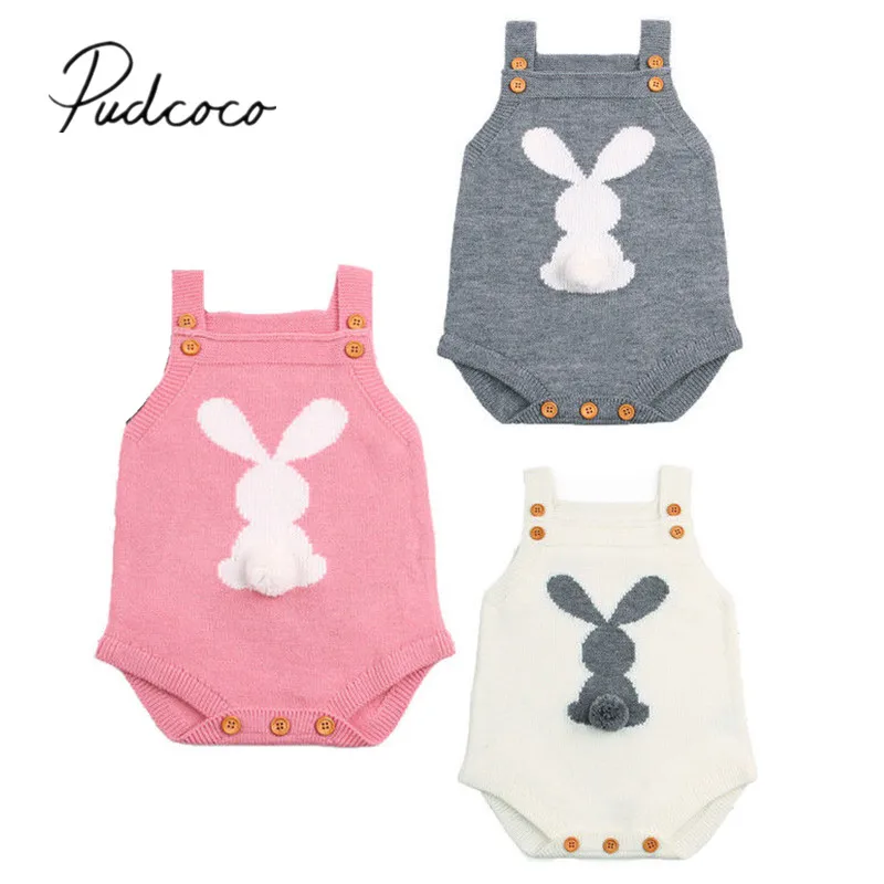 

2018 Brand New Newborn Toddler Infant Baby Boy Girls Bunny Knitting Wool Bodysuit Jumpsuit Sleeveless Outfits Warm Clothes Set