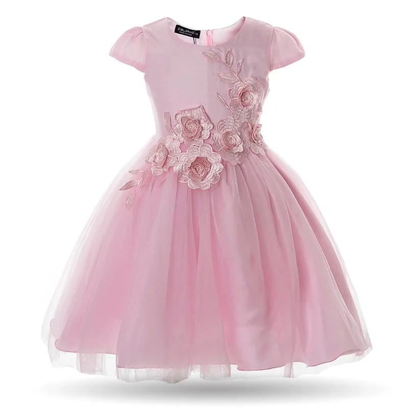 Cielarko/платье для девочек с цветочной аппликацией; свадебные платья для малышей; сетчатые вечерние бальные платья на выпускной; Детские платья; Vestidos Для Девочек - Цвет: Light Pink