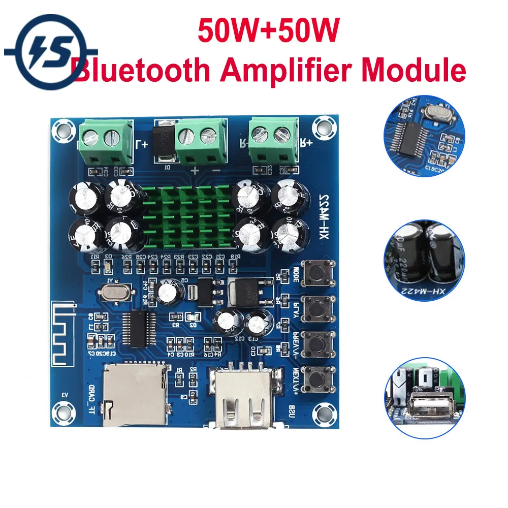 XH-M422 50 Вт + DC 12-24 В TPA3116D2 Bluetooth 4 0 усилитель плата модуль с U диск TF карта плеер |