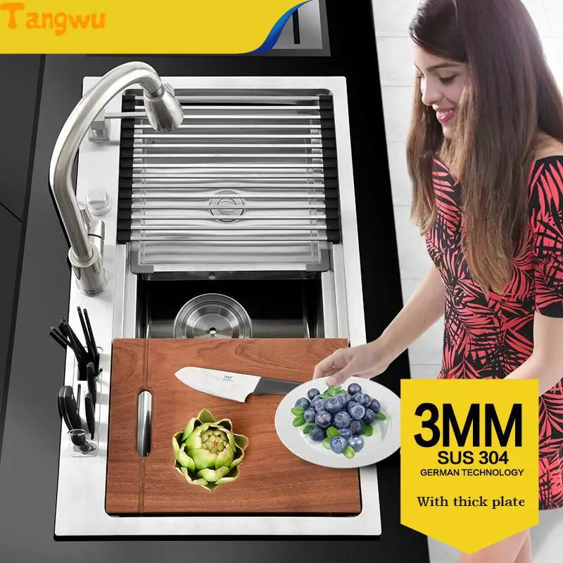 

Tangwu kitchen 304 stainless single trough big wash dishes under the table Kitchen Sinks