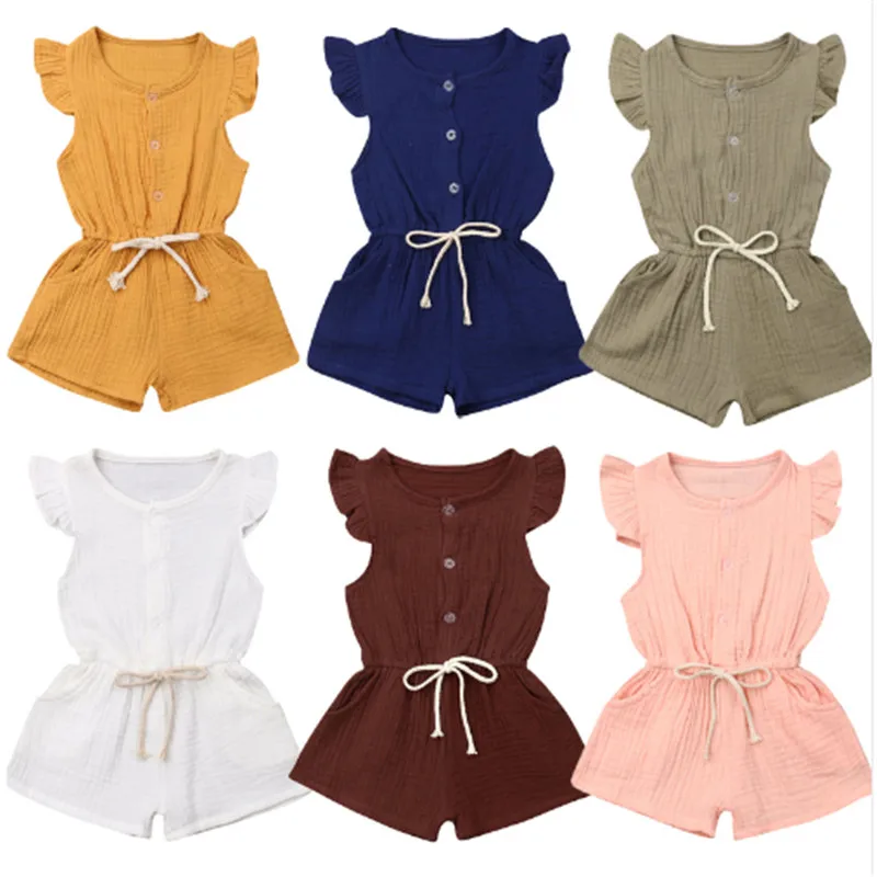 

6 Colors Summer Newborn Baby Girls Clothes Fly-Sleeve Button Rompers Jumpsuit Infant Boys Soft Holiday Overalls Outfits
