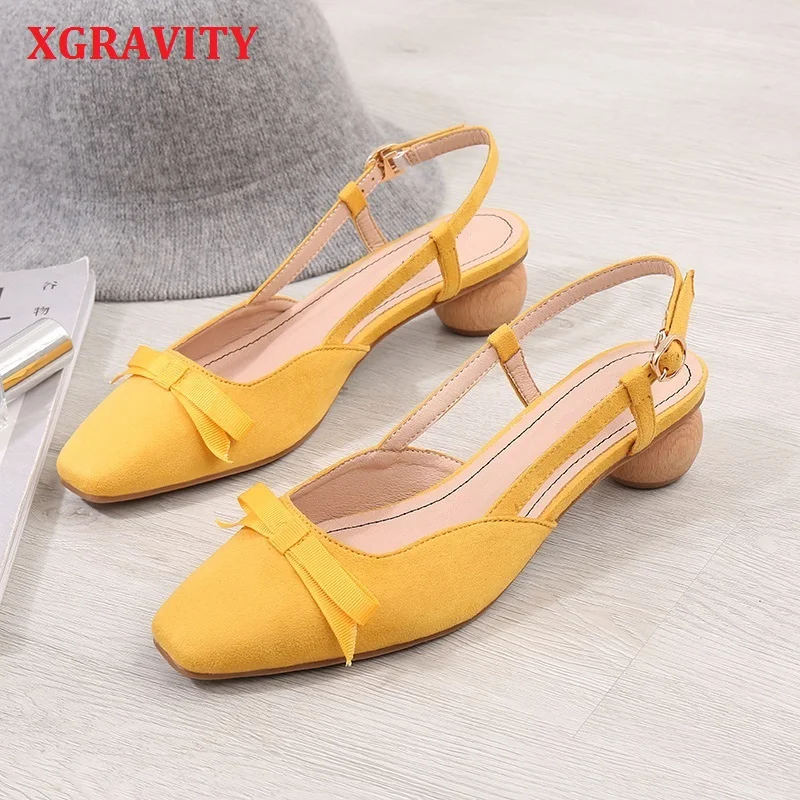 

XGRAVITY Genuine Leather Abnormal Heel Strange Design High Heel Sandals Fashion Women Heels Shoes Point Toe Slippers Lady B053