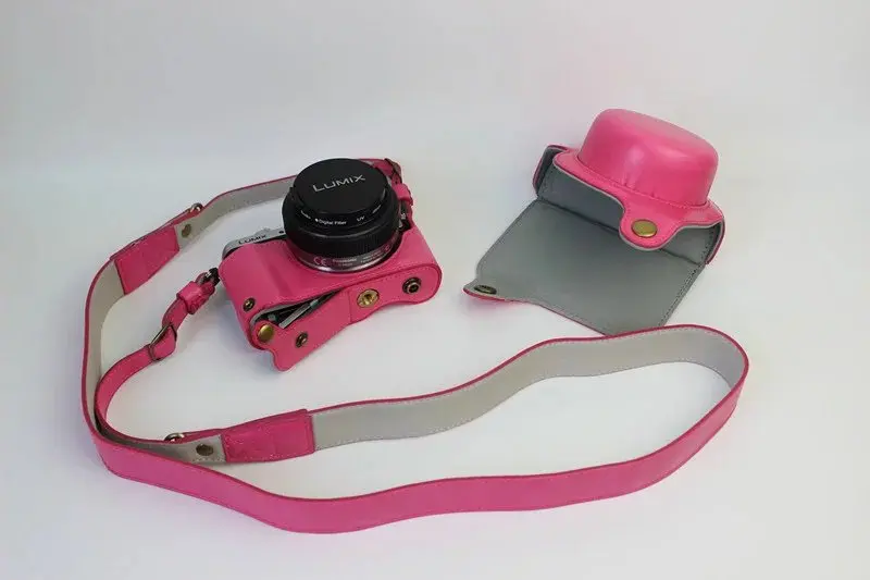 Роскошный чехол для камеры из искусственной кожи для Panasonic Lumix GF7 GF8 GF9 GF10 12-32 мм. Чехол для камеры с ремешком и открытой батареей