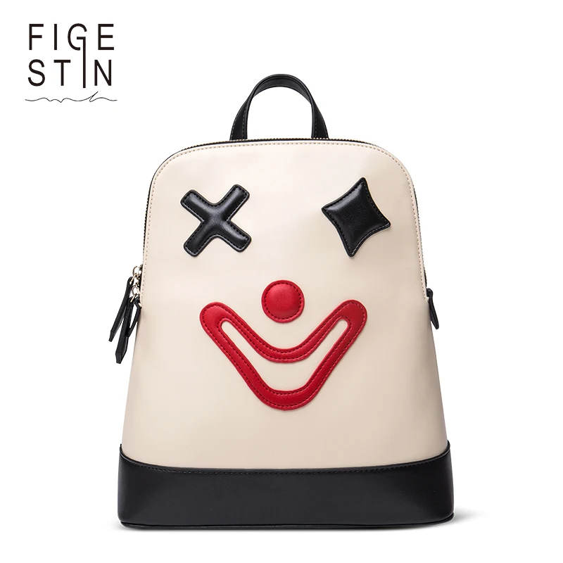 

FIGESTIN Backpacks for Teenager Girls Fashion Cute White Cartoon Clown Pattern School Backpack Original Design School Bags Women