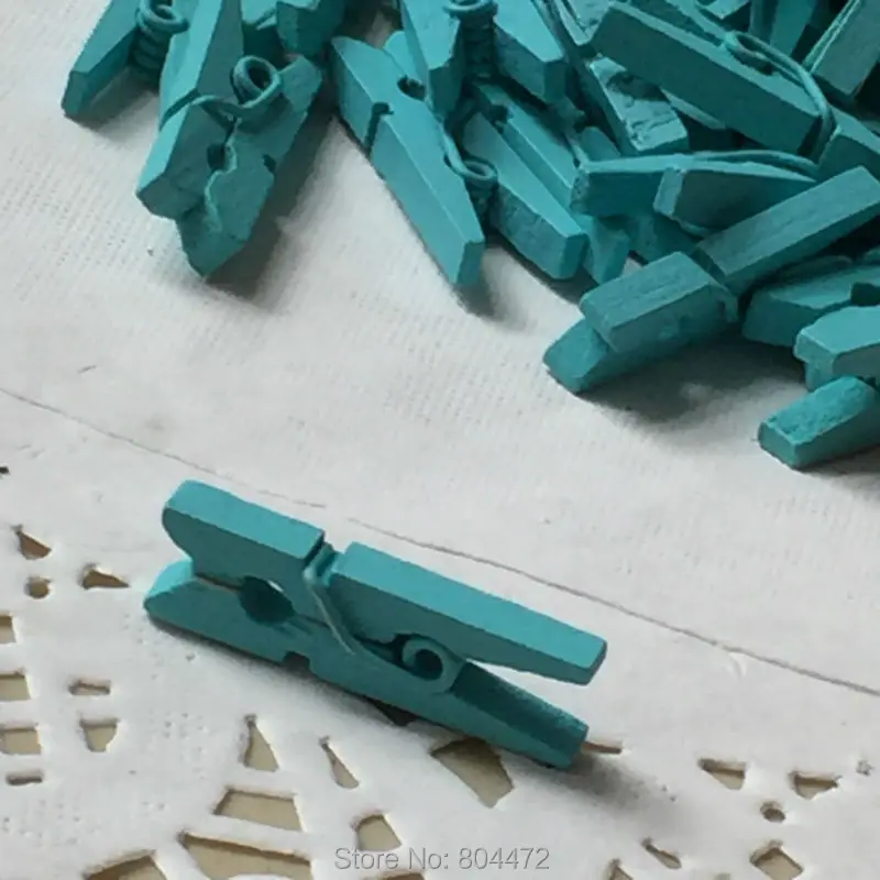 50 Mini Light Blue Wooden Clips Wedding Favor Aqua Blue Clothespins Pegspegs woodenpeg
