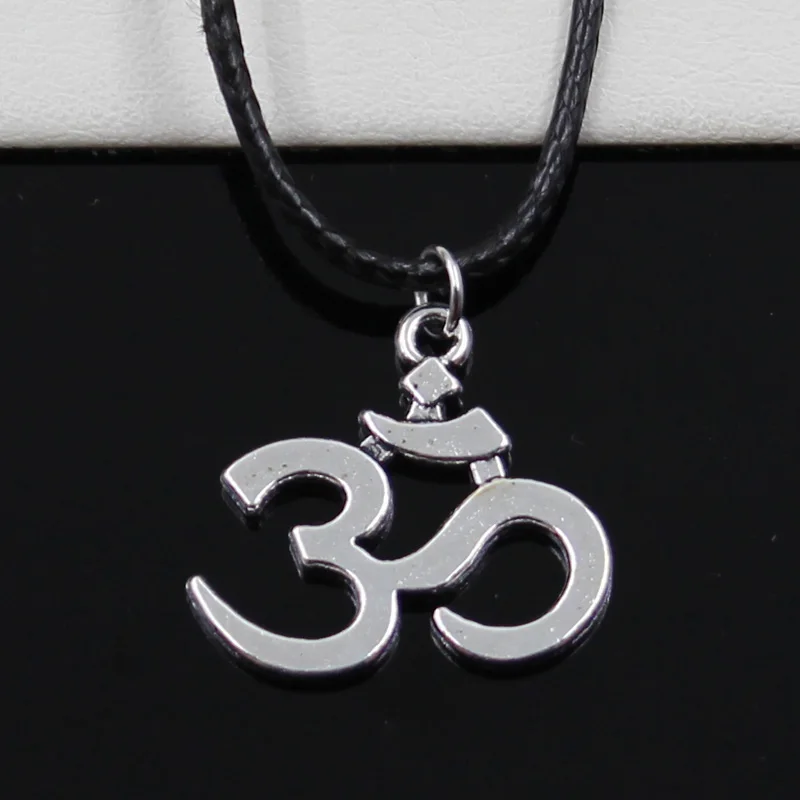 Nové módní tibetské stříbrné barvy přívěsek jóga om náhrdelník náhrdelník černé kožené šňůry tovární cena ručně vyráběné šperky