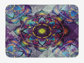 

Lotus Bath Mat Psychedelic Surreal Sacred Geometry Mandala Background Futuristic Effects Print Plush Bathroom Mat