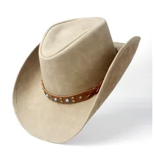 Женская и Мужская Западная ковбойская шляпа с панк-лентой кожаная Sombrero Женская ковбойская шляпа