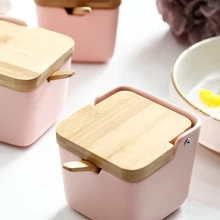 Керамический набор банок для приправ, креативная бамбуковая крышка, кухонная бутылка для приправ масла, солевого бака, коробка для хранения, цветная