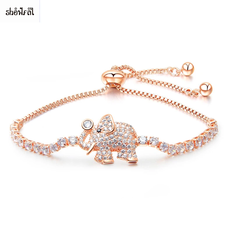 

Rose Gold Color Charms Bracelet Femme AAA Cubic Zircon Women Dainty Jewelry Lucky Crystal Elephant Bracelets Friendship Gifts