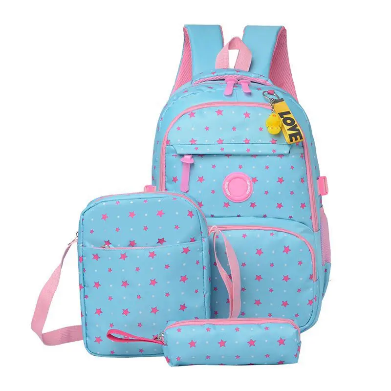 Комплект из 3 предметов; школьные сумки для девочек; водонепроницаемый нейлоновый Детский рюкзак с рисунком звезды; рюкзак для ноутбука; школьный рюкзак для девочек-подростков; Mochila Escolar - Цвет: sky blue