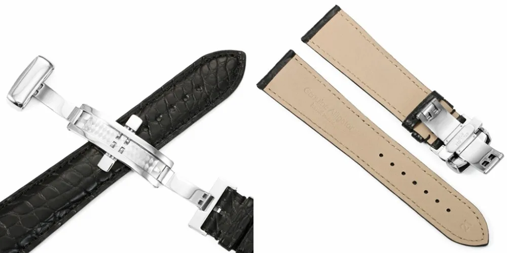 22mm couro jacaré pulseira de relógio preto