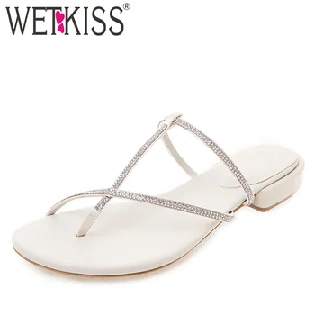 

WETKISS Diamond Low Heels Slippers Flip Flop Mules Shoes Ladies 2019 New Women Slides Shoes Thongs Fashion Casual Shoes Female