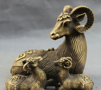 

song voge gem S2315 Chinese Bronze Folk FengShui Longevity 3 Sheep Goat Statue Animals Suclpture