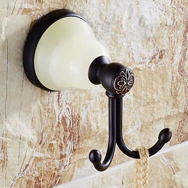Solid Brass Bathroom Hook Flower Carved Towel Hat Coat Hooks Wall Mounted Oil Rubbed Bronze