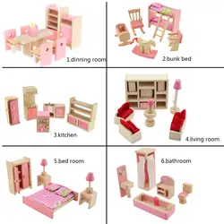 Дети очаровательны мини кукла деревянный миниатюрная мебель для кукольного дома кухонные шкафы спальня обеденная стул кукла для игры в