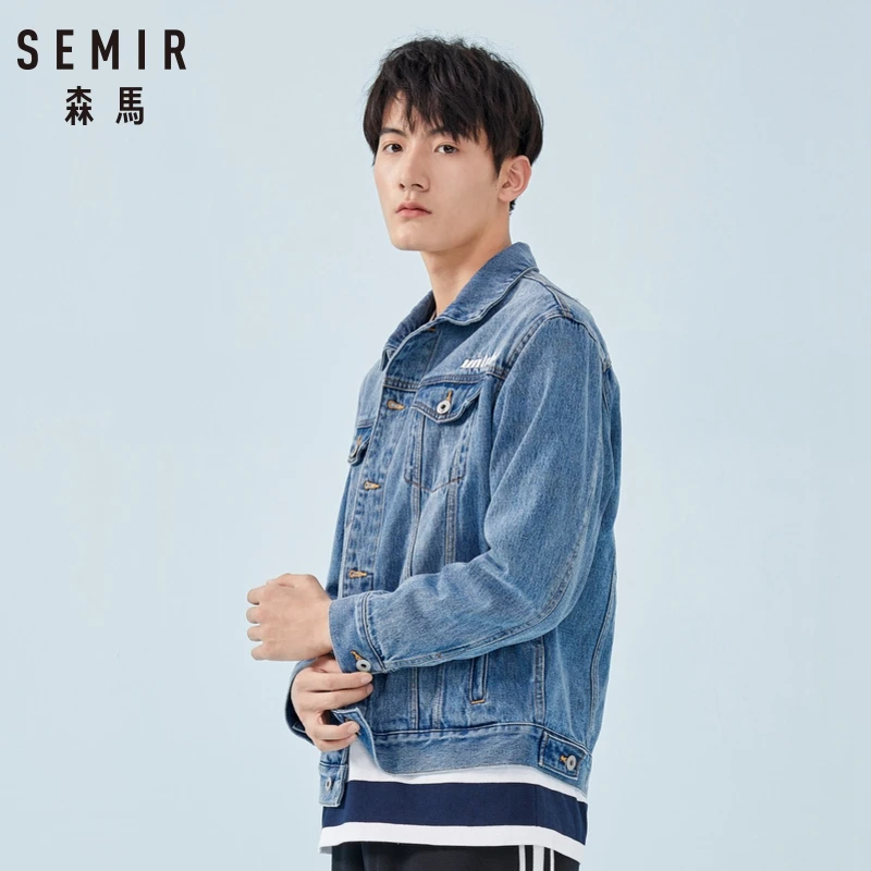 Мужская джинсовая куртка с вышивкой SEMIR 100% хлопок Потертая опущенным плечом на