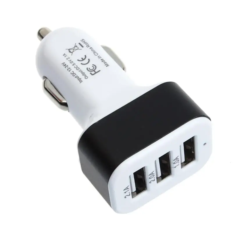 New DC 5.0V 2.1A/2A/1A Car Universal 12V 24V To 5V 3Port USB Charger
