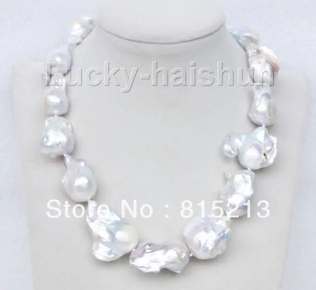 

ddh00285 luster 32mm white Reborn keshi pearls necklace dragon clasp