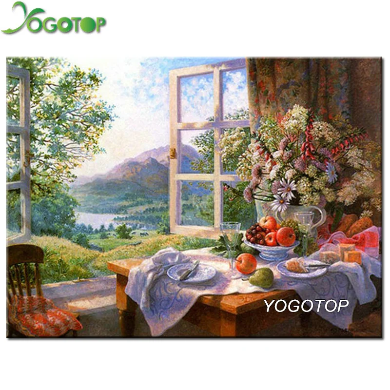 

YOGOTOP DIY Diamond Embroidery outside window scenery flower Square Rhinestone Sets Full Diamond Painting Cross Stitch CV293