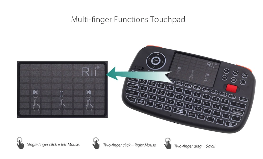 Rii RT726 Bluetooth 2,4 ГГц двойной режим Мини Беспроводная клавиатура Air mouse с тачпадом для iPad Pro iPhone XS ТВ коробка мини клавиатура