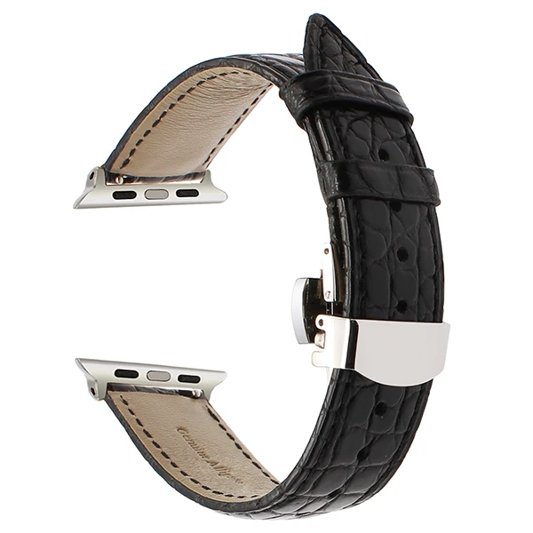 Ремешок из натуральной кожи аллигатора для iWatch Apple Watch 5 4 3 2 38 мм 40 мм 42 мм 44 мм ремешок с застежкой-бабочкой браслет Croco - Цвет ремешка: Black S